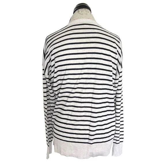 Loft Womens  Sweater Medium Cardigan Button Down Striped Beige Wool Blend Ribbed - Picture 3 of 12